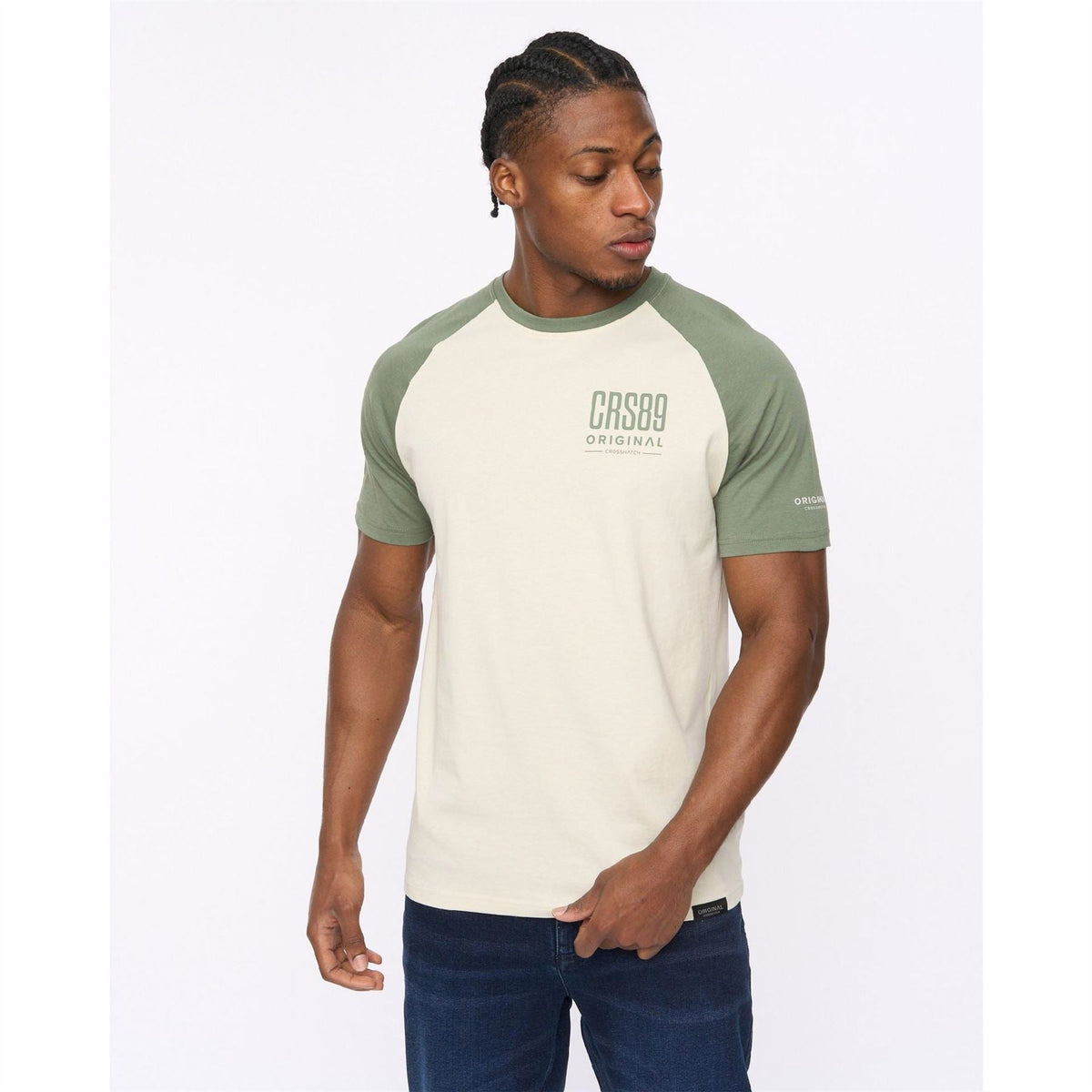 Crosshatch Bretsby Printed Logo Crew Neck Raglan Sleeve Baseball T-Shirt