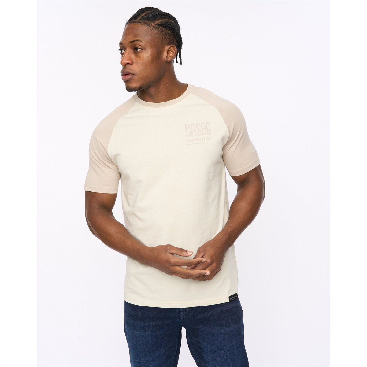 Crosshatch Bretsby Printed Logo Crew Neck Raglan Sleeve Baseball T-Shirt