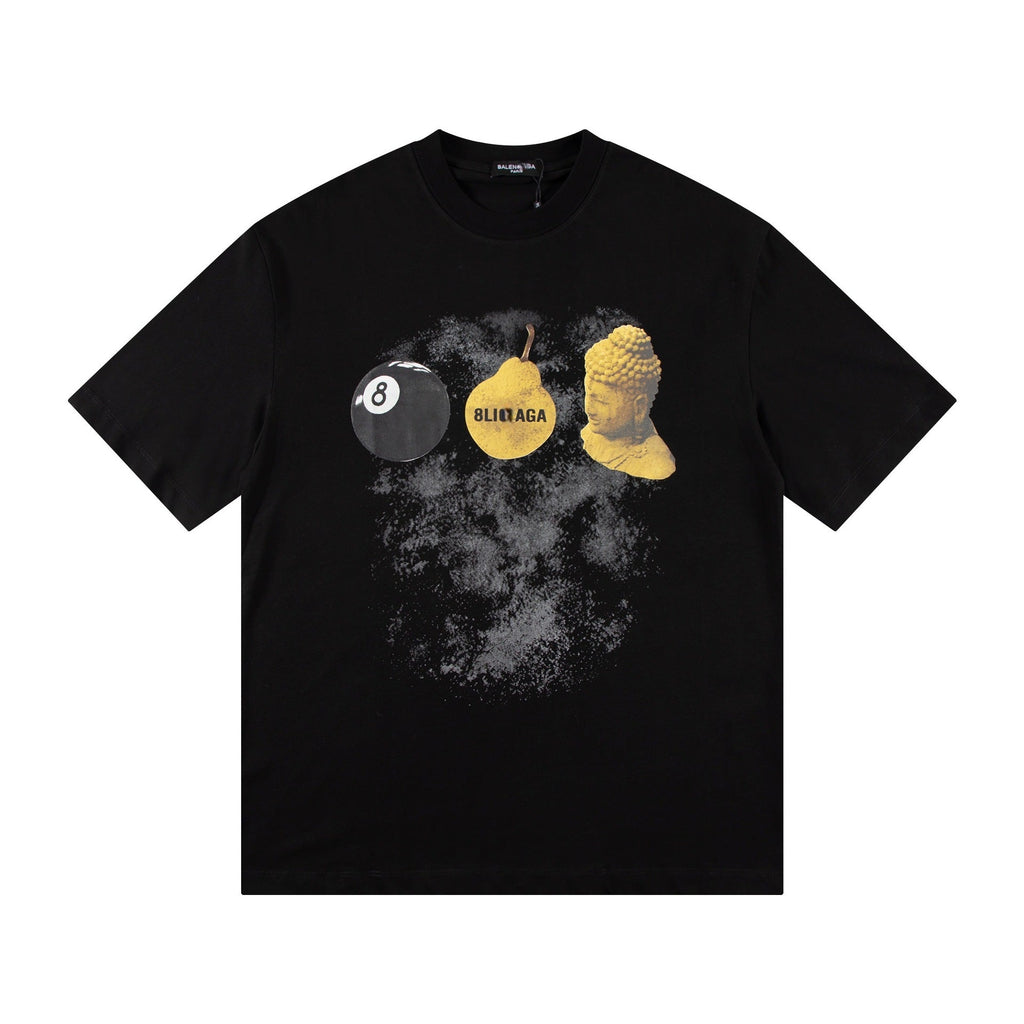 Balenciaga 8-Ball & Pear Collage T-Shirt in Black & White