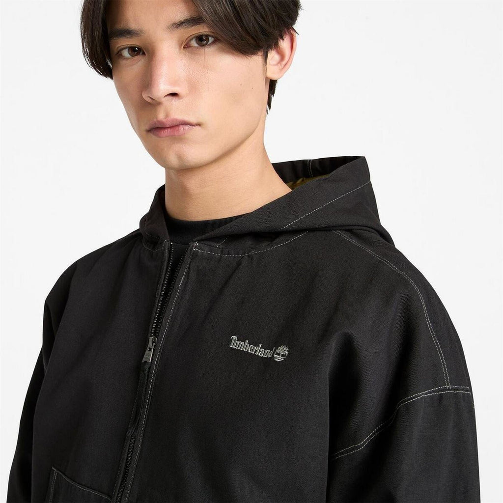 Timberland Solid Patterned Hooded Ribbed Cuff Overshirt