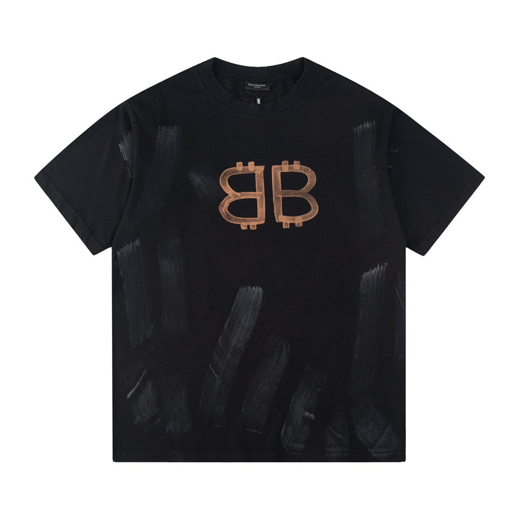 Balenciaga All-Over Brushstroke BB T-Shirt in Black