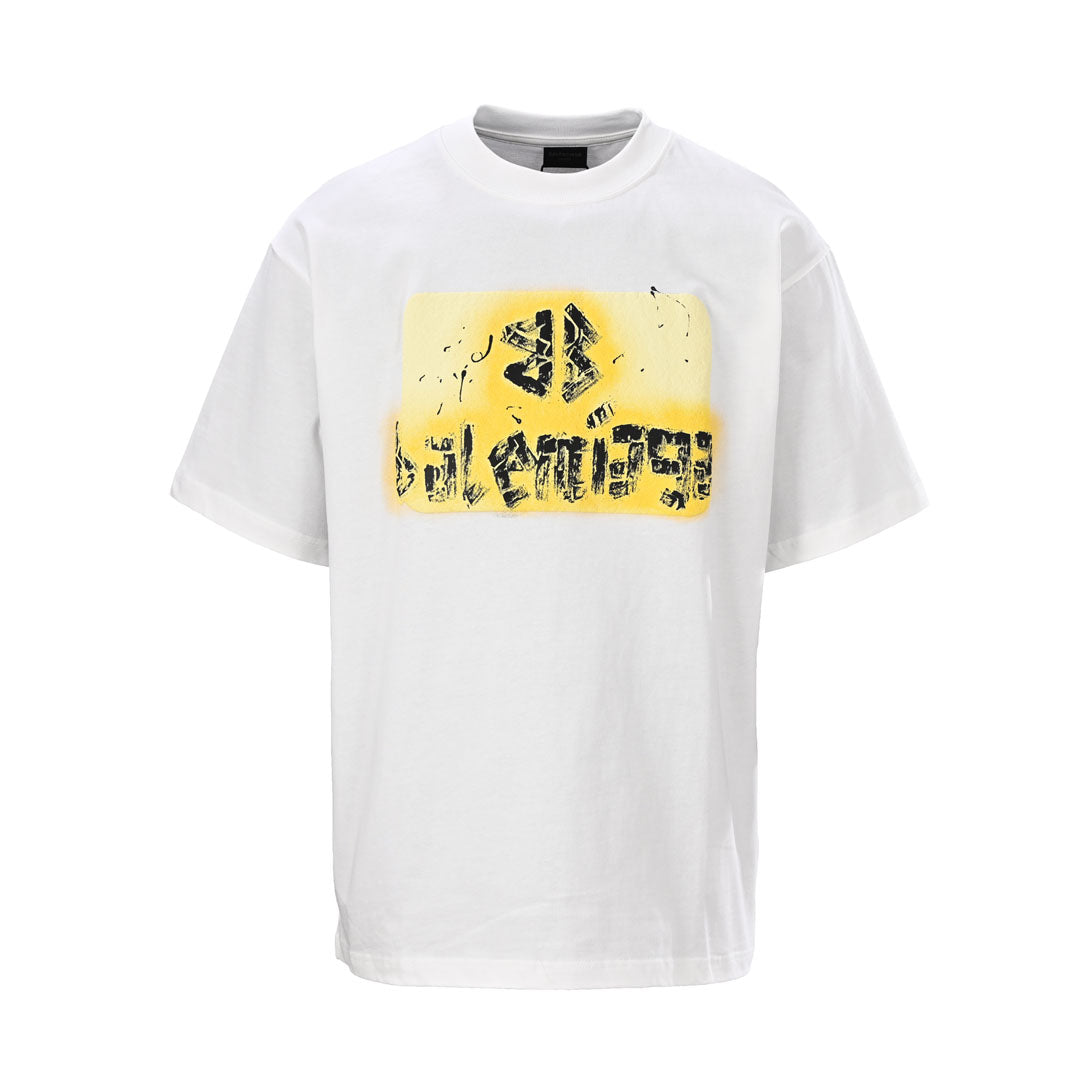 Balenciaga Yellow Spray BB T-Shirt in Black & White