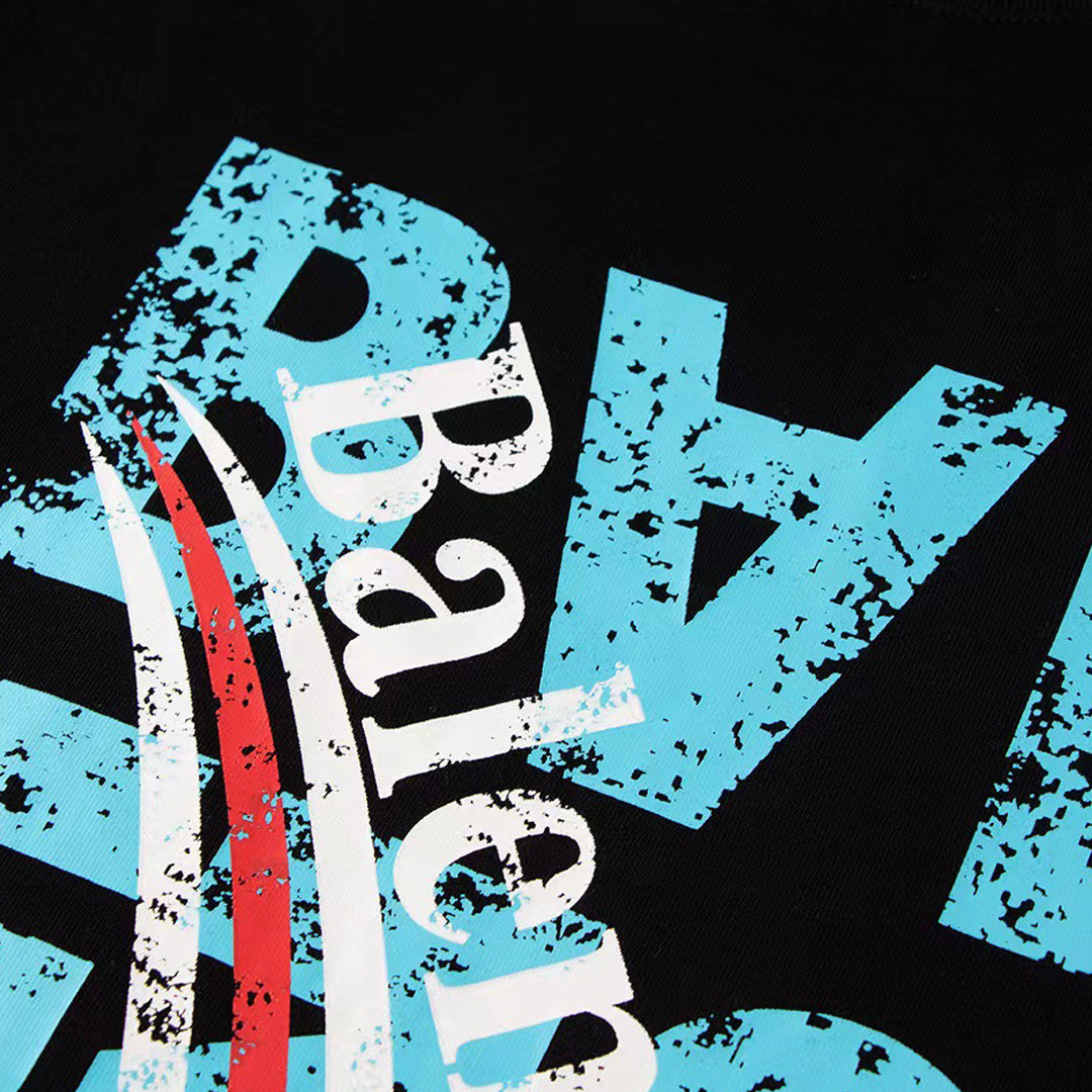 Balenciaga Stacked Distressed Logo T-Shirt in Black & White