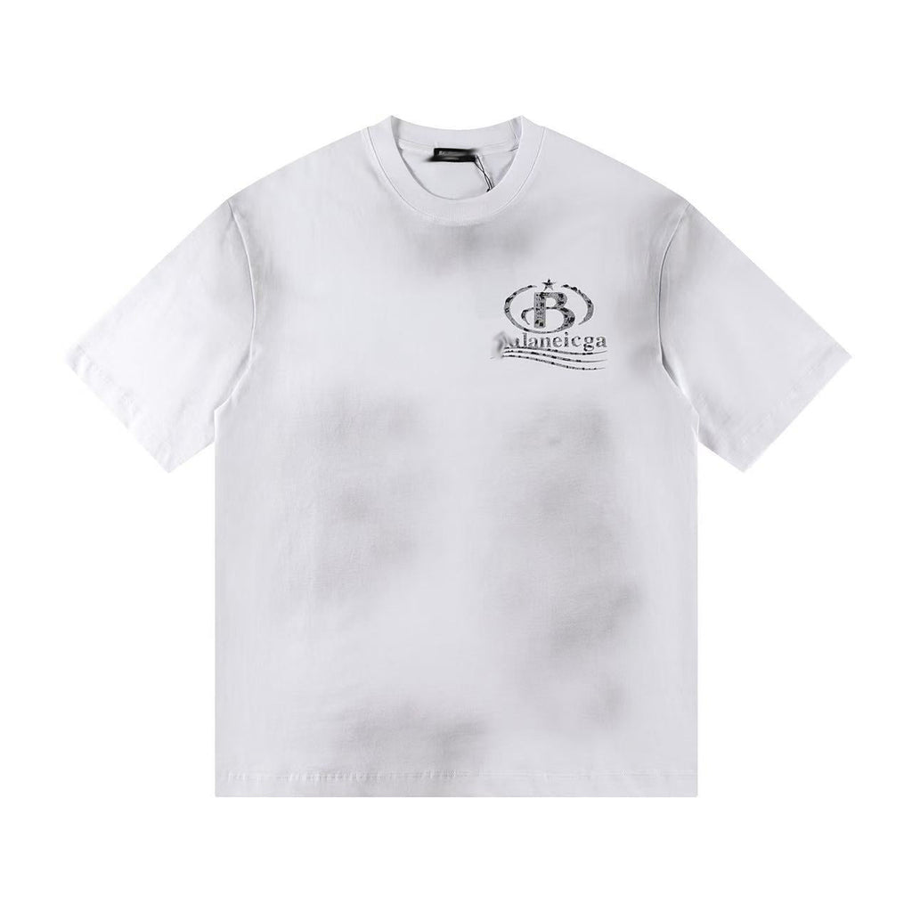 Balenciaga Metallic B Crest Washed T-Shirt in Black & White