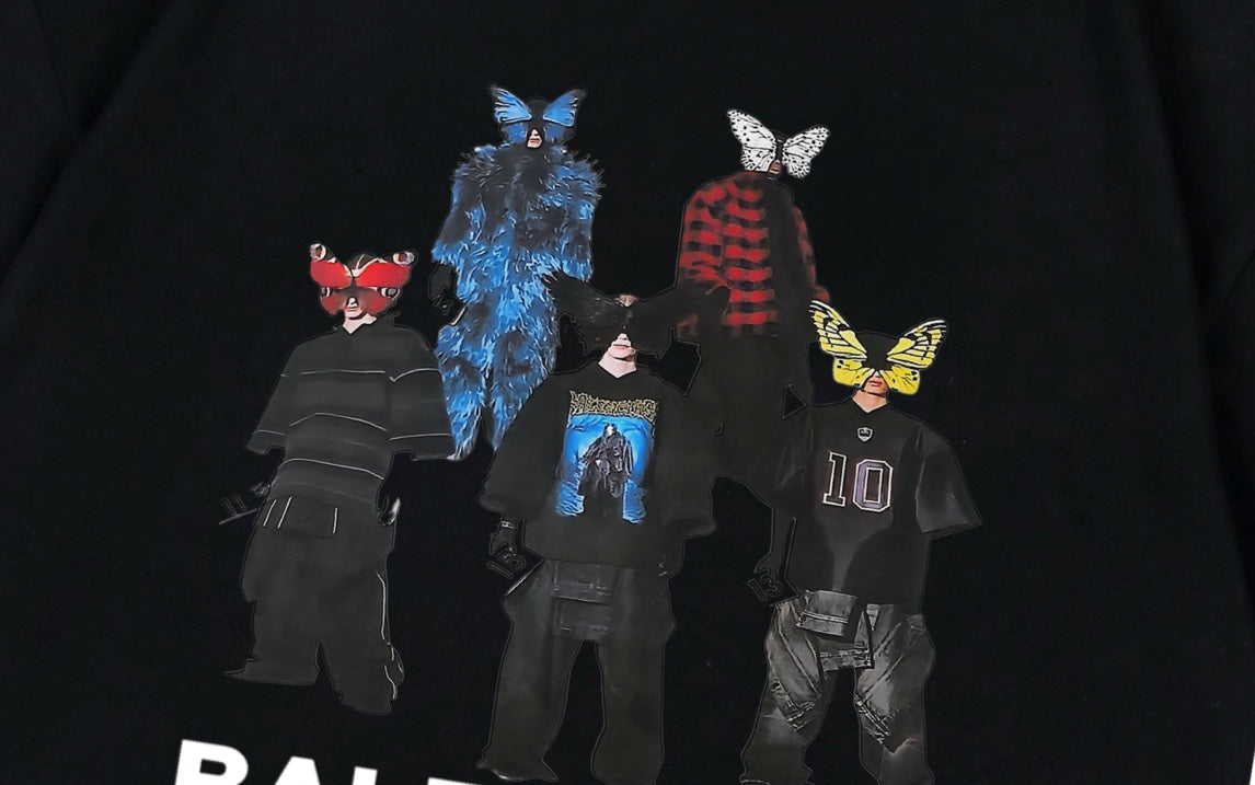Balenciaga Masked Characters T-Shirt in Black & White
