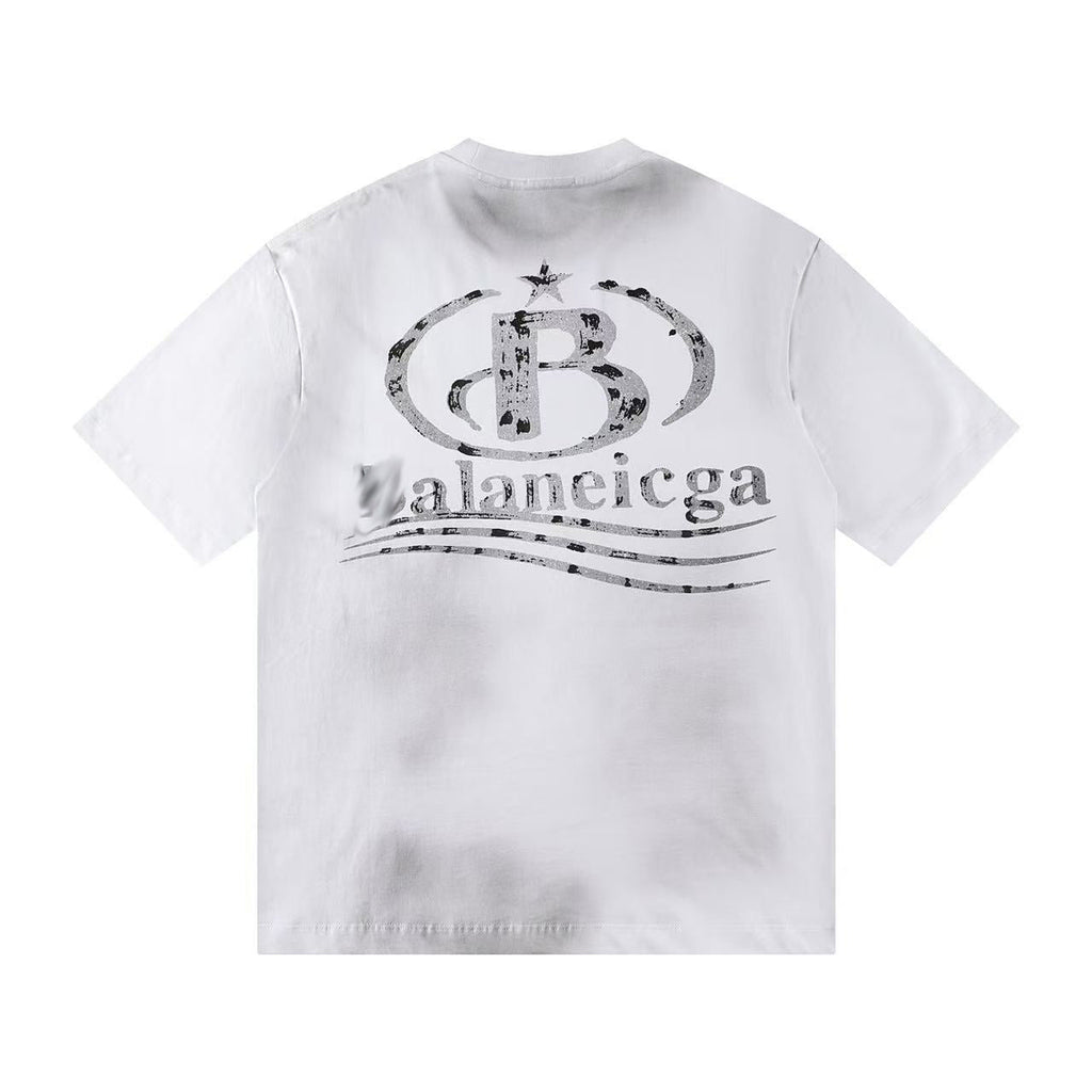 Balenciaga Metallic B Crest Washed T-Shirt in Black & White