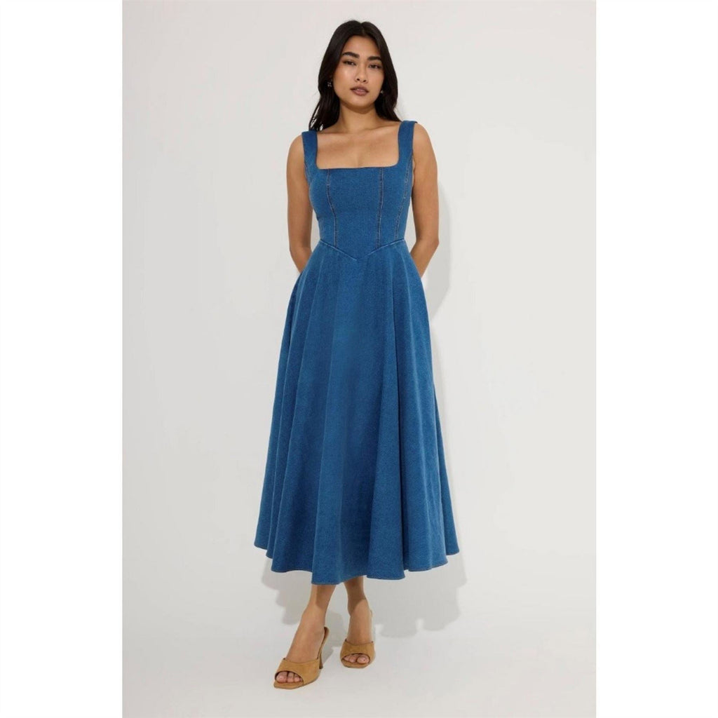 Odd Muse Womens Sq Neck Midi Long Maxi Dress