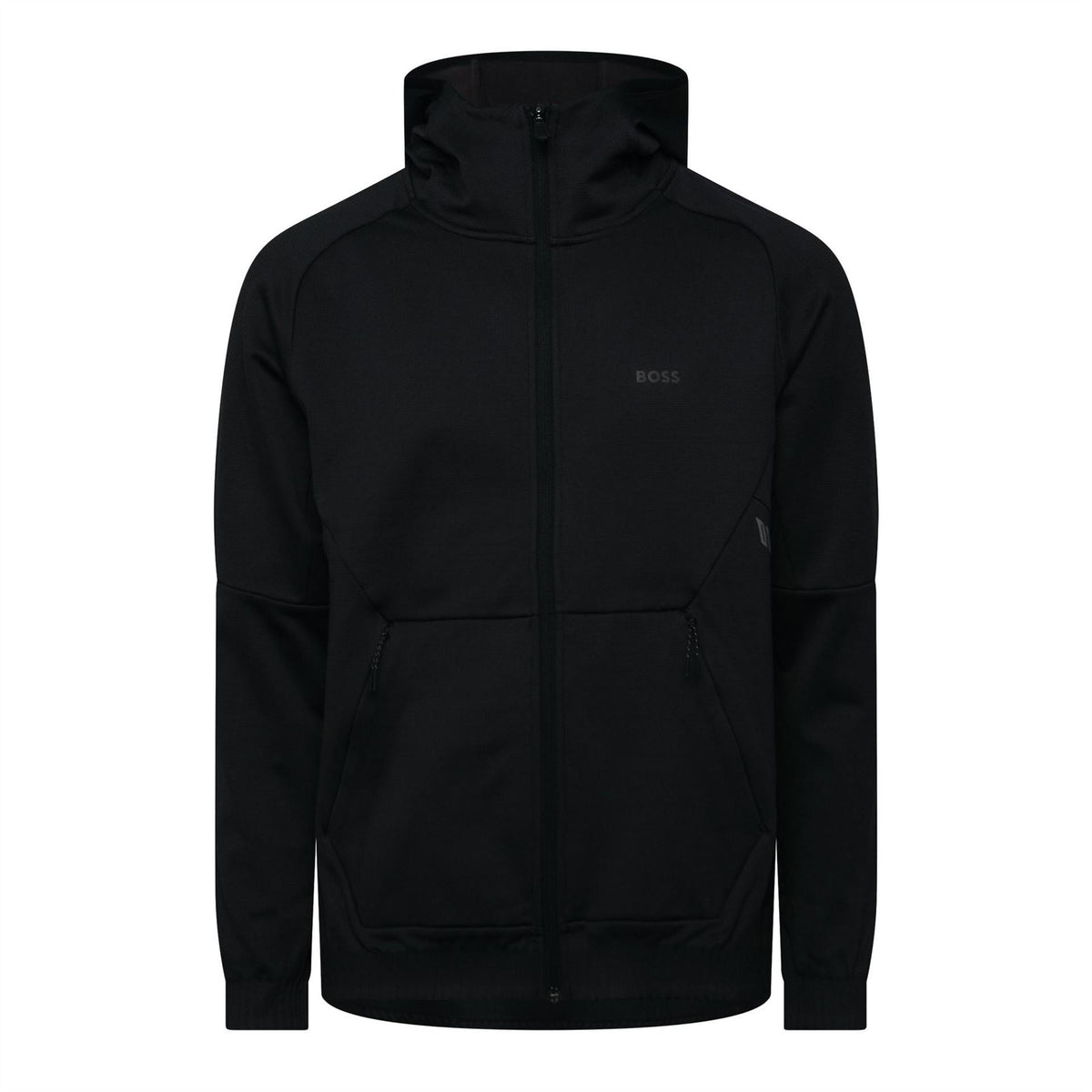Hugo Civic Solid Patterned Hooded Full Zipper Ribbed Cuff Jacket