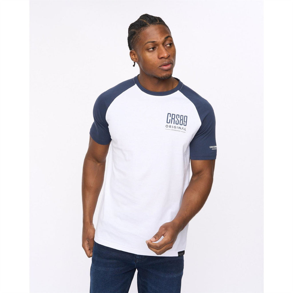Crosshatch Bretsby Printed Logo Crew Neck Raglan Sleeve Baseball T-Shirt